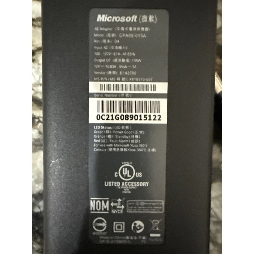 Genuine Microsoft XBOX 360 SLIM AC Power Adapter (CPA09-010A) Brick Only